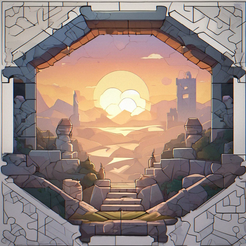 Minimalist puzzle structure with geometric elements showing elegant constraint-based design