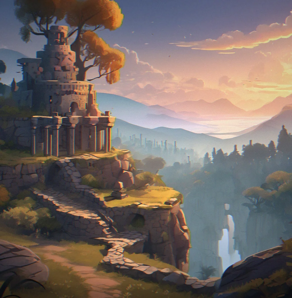 Atmospheric environment with layered visual design showing depth and intentional composition