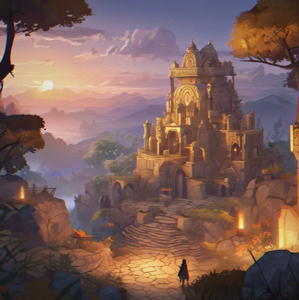 Interconnected exploration spaces with layered environmental narrative and symbolic design
