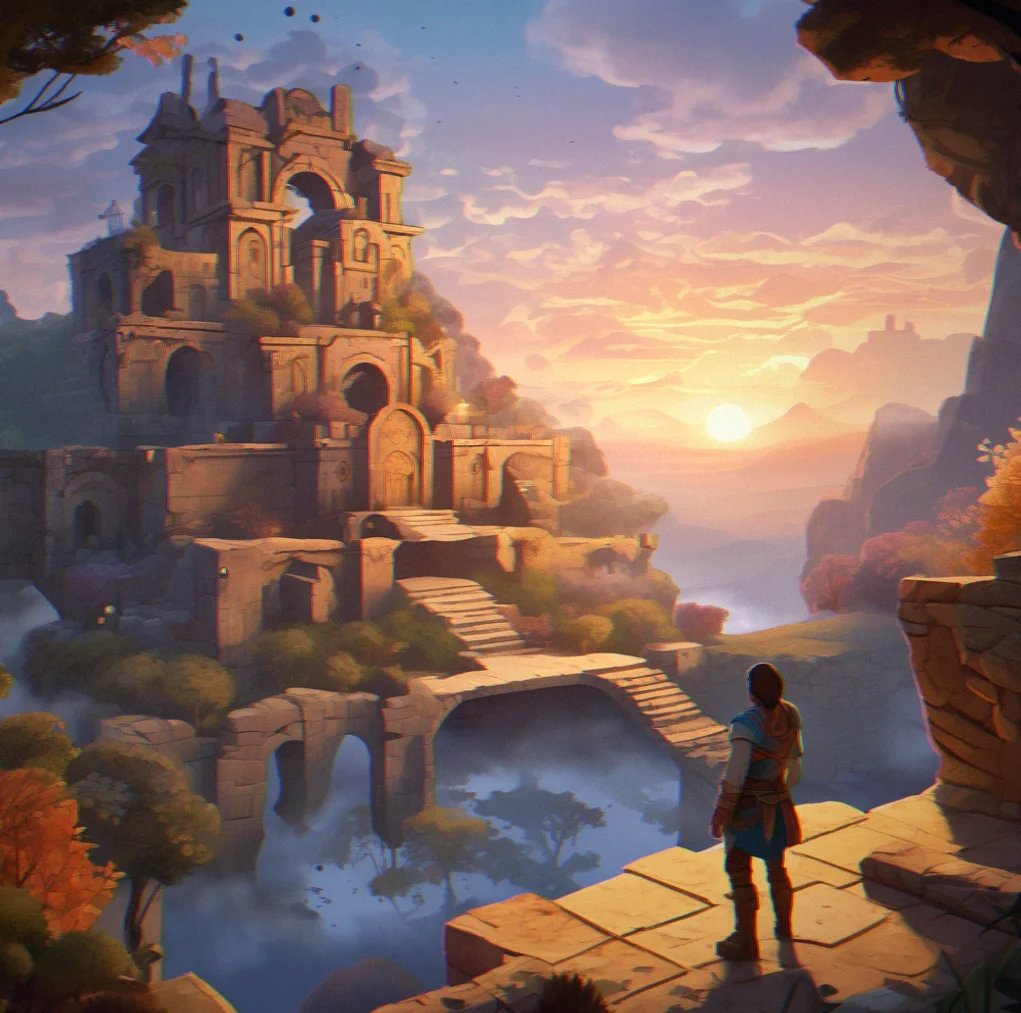 Player examining a layered spatial puzzle system showing interconnected geometric constraints